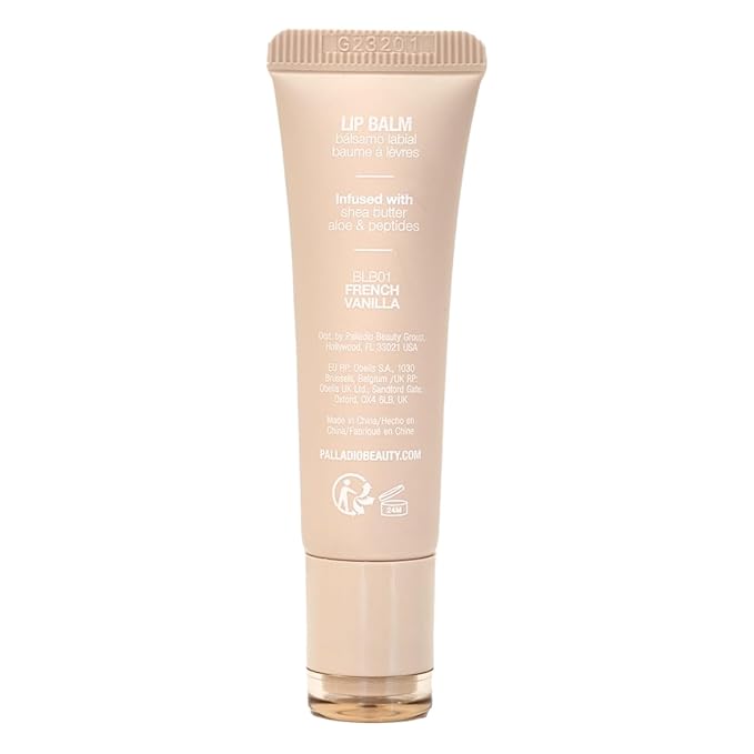 Palladio Butter Balm - Hydrating Lip Balm with Sheer Tint, Aloe, Peptides, Shea Butter, and Vegan Formulation for Instant Moisture, Shine, and Soothing Lip Care, French Vanilla