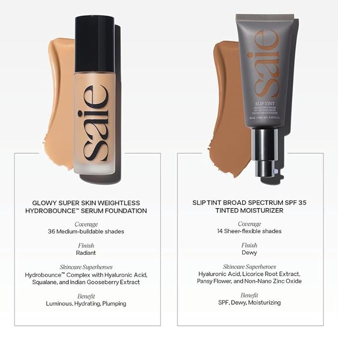 Saie Slip Tint Tinted Moisturizer with SPF 35 - Light Coverage, Glowy Skin Tint & Mineral Sunscreen for Face with Hydrating Hyaluronic Acid - Summer Makeup Essential - Shade Four (1.35 oz)