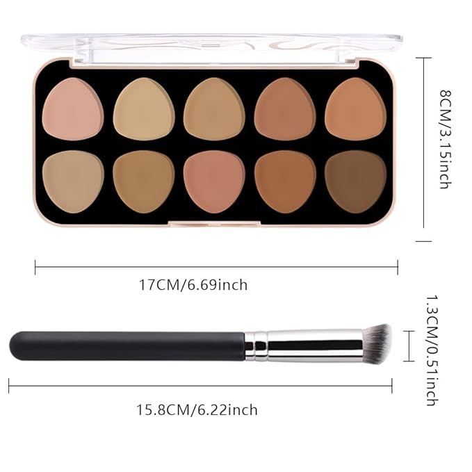 evpct 10 Colors Concealers Full Coverage Cream Contour Palette with Brush for Older Women, Under Eye Color Corrector Tri Color Pot Concealer Palette for Dark Circles Mature Skin Makeup, Waterproof, C2