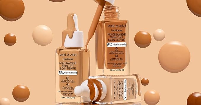 wet n wild Bare Focus Skin Tint, 5% Niacinamide Enriched, Buildable Sheer Lightweight Coverage, Natural Radiant Finish, Hyaluronic & Vitamin Hydration Boost, Cruelty-Free & Vegan - Fair Beige
