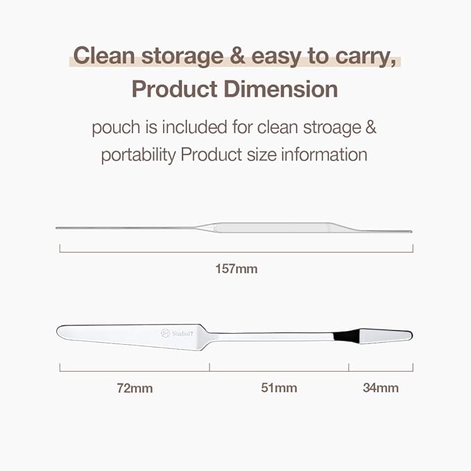 Foundation Spatula Made of Stainless Steel | Professional Makeup Spatula for Even Application of Foundation | Double Edged Spatula for Small Area of Face | Pouch Included for Clean Storage