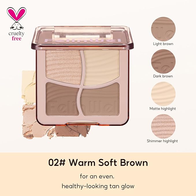 Highlight Contour Makeup Palette Effortless Blending Matte Shimmer Highlighter Palette and Bronzer Powder for Warm Toned Skin with Brush