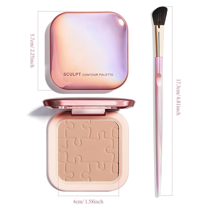 Contour Palette with Brush, Cream Contour Powder Palette Bronzer Powder Matte Bronzer Palette Cool Toned Contour Kit with Mirror for Face Sculpting Contour Makeup (#C02 Soft Brown)