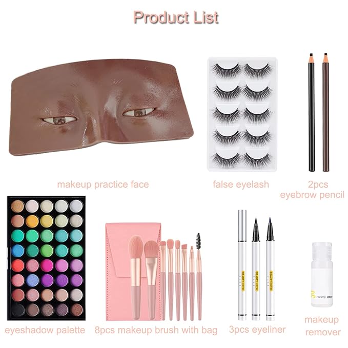 Makeup Practice Face Board, 3D Realistic Practice Makeup Face Set, Makeup Mannequin Face with Makeup Kit for Professional Makeup Artists Students and Beginners to Practice Eyes Eyeshadow Makeup