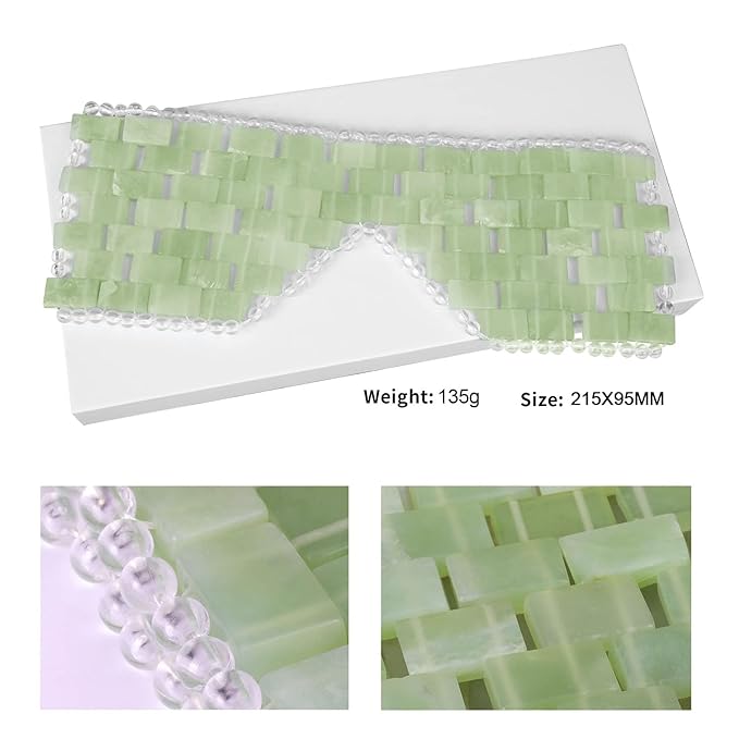 Jade Eye Mask 100% Natural Real Jade Stone Reusable Eye Mask for Hot & Cold Anti Aging,Headache and Migraine Relief Jade Mask for Women Men (Light green jade)