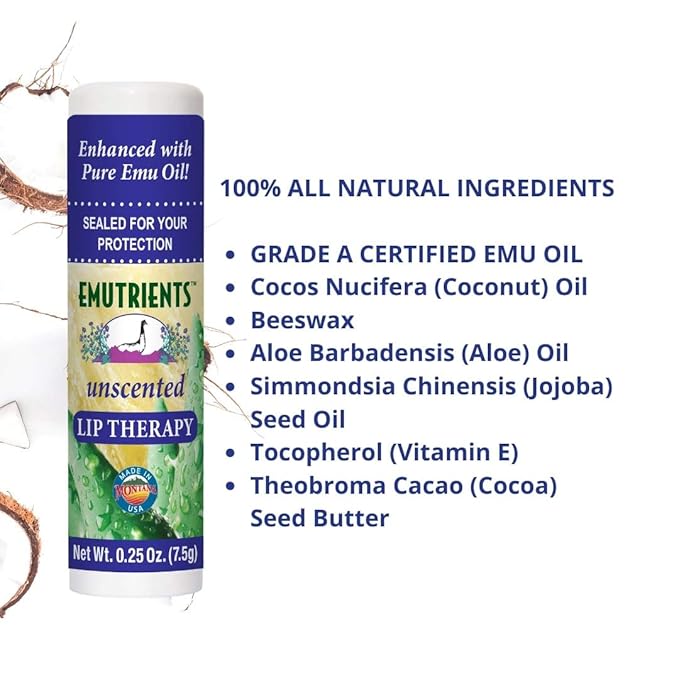 Montana Emu Ranch Natural Lip Balm 0.25 Ounce - Unscented - Made with Pure Emu Oil