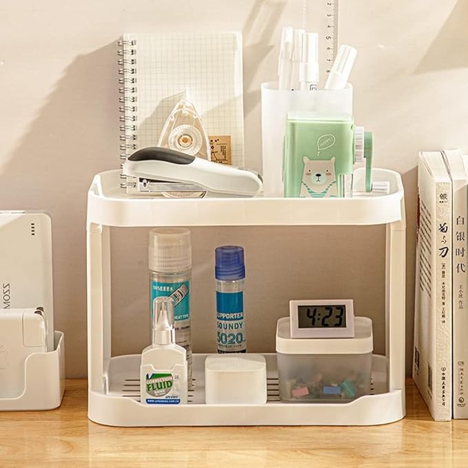 2PCS Kitchen Spice Rack or Bathroom Countertop Organizer, 2-Tier Desk Organizers,Mail Holder for Office Desk Organization, Gift for Teachers, Classmates, and Friends,White