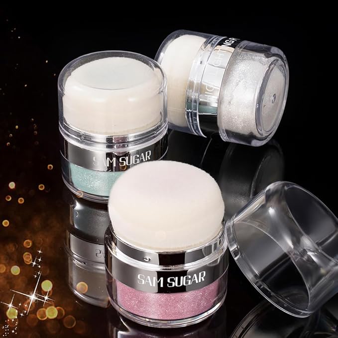 Glitter Body Highlighter Powder Body Shimmer Sparkle Face Brightening Highlighter Powder for Face Eyes Body Glow Makeup With sponge head(06#)