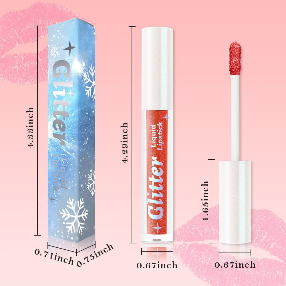 Red Metallic Lipstick for Women,Lightweight Glitter Sparkling Liquid Lipsticks,Shimmer Lip Gloss Stain Long Lasting Waterproof Smudge Proof Non-Drying 24 Hour Full Coverage Lip Makeup,Vegan