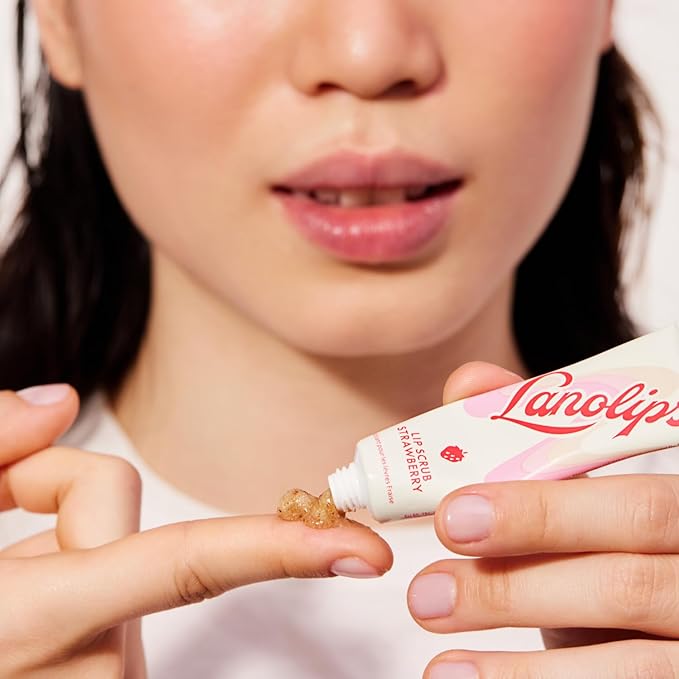 Lanolips Lip Scrub - Natural Lip Exfoliator Made with Lanolin, Vitamin E & Finely Ground Strawberry Seeds - Gentle Sugar Scrub for Healthy, Soft Lips - Strawberry (.35 oz)