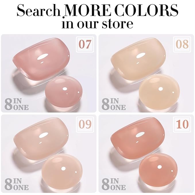 Double Rhythm Clear Gel Nail Polish 15ml Nail Strengthener in a Bottle Nail Extension Hard Gel Soak Off Long Lasting UV Gel (Pastel Nude 8 in 1-8)