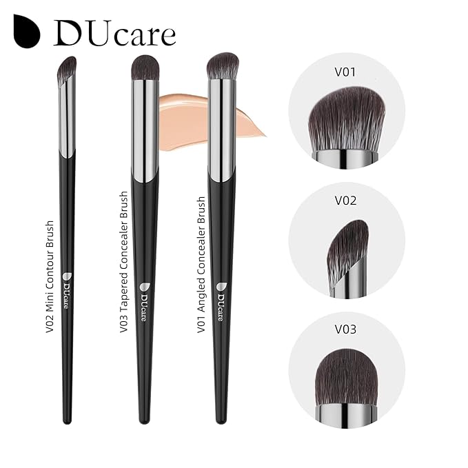 DUcare Tapered Small Concealer Brush Under Eye, Nose Contour Brush Mini Makeup Brushes Ideal for Liquid, Cream, and Powder Concealer(V03)