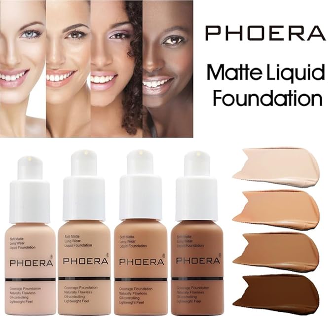 2 Pack PHOERA Foundation,Matte Oil Control Concealer Foundation Cream,PHOERA Long Lasting Waterproof Matte Liquid Foundation for Women Girls (102 Nude+104 Buff Beige)