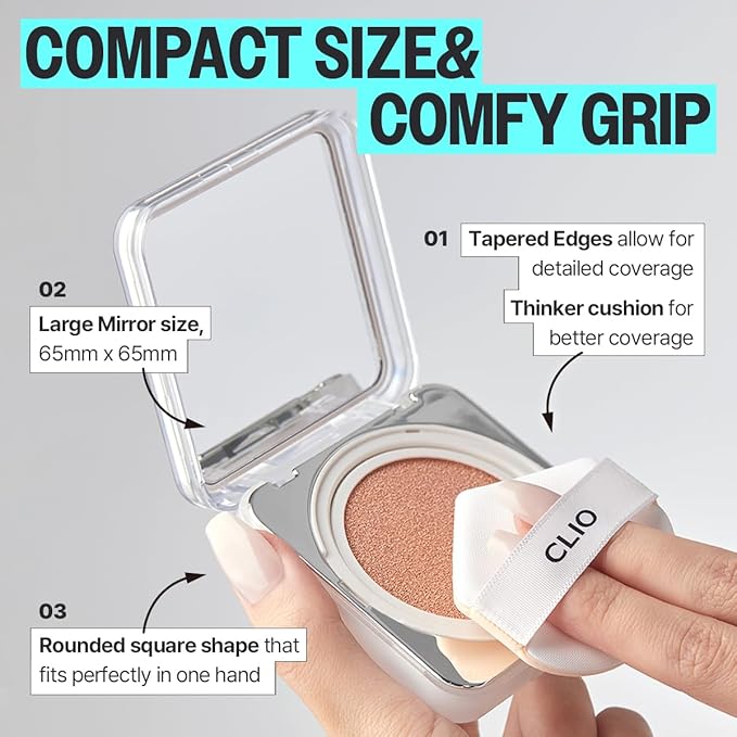 CLIO Kill Cover Founwear Cushion The Original – 20 Shades, Buildable Light to Medium Coverage, Natural Finish, Korean Makeup Foundation, Long-Lasting Skin Fit, 30N LATTE