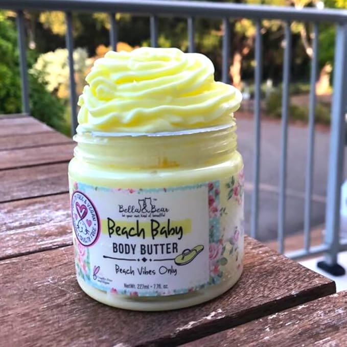 Bella and Bear Beach Baby Body Butter - Moisturizing Shea Cream for Women - Vegan, Cruelty-Free, Oil-Free - Helps Prevents Pregnancy Stretch Marks Bulk 6.76-oz. - 12 Pack