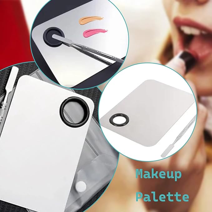 2 in 1 Makeup Mixing Palette Set with Spatula - Stainless Steel Foundation Accessories and Mixing Tools for Cosmetic, Nail Art, Lipstick