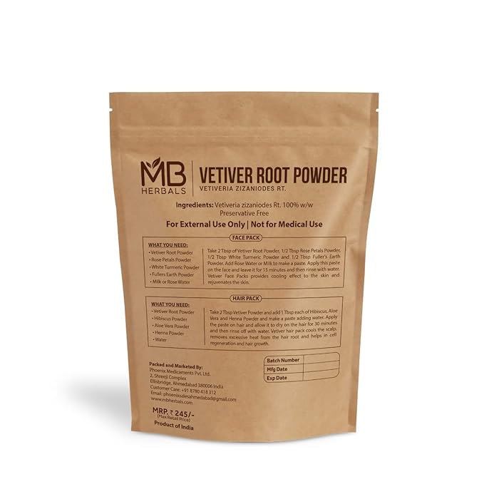 MB Herbals Vetiver Powder 100 Gram (3.5 oz) | Khus Powder | Vetiveria Zizanioides Root Powder