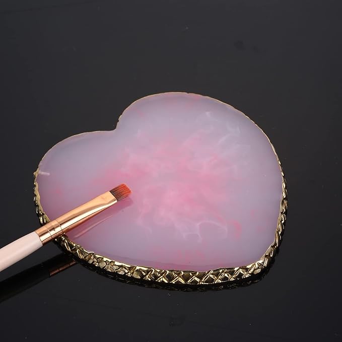 Resin Nail Art Palette Nail Mixing Palette Polish Color Mixing Plate Golden Edge Nail Holder Display Board Heart Shape Cosmetic Mixing Tools (Pink)