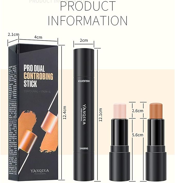 Double-End Contour Highlighter Stick, Contour Stick,Face Highlighter, Contour Makeup Contouring Sticks Cream Concealer (6)