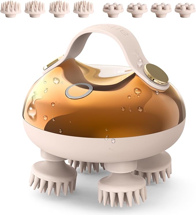 arboleaf Electric Scalp Massager Head Massager Scalp Stress Relax, 5 in 1 Kneading 128 Massage Nodes, Waterproof Hair Massage with 8 Removable Claws Cat Scratcher, Gift for Dad Mom