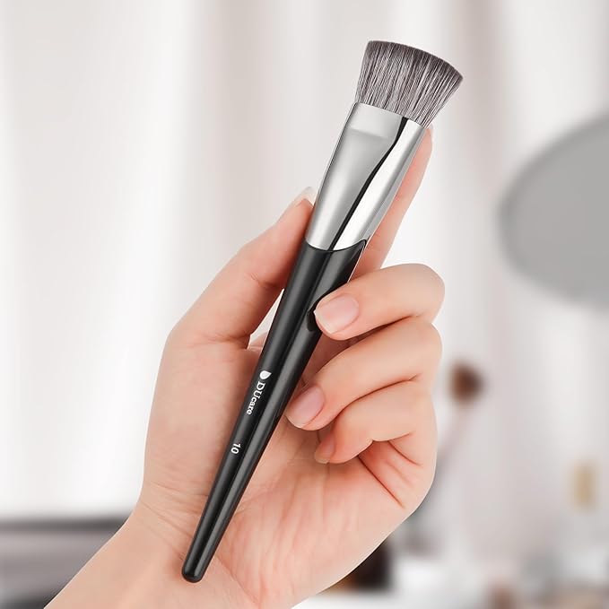 DUcare Foundation Brush Contour Bronzer Self Tanner Makeup Brushes for Liquid Makeup Flat Top Professional Buffing Blending Mineral Powder Face Brush, Black