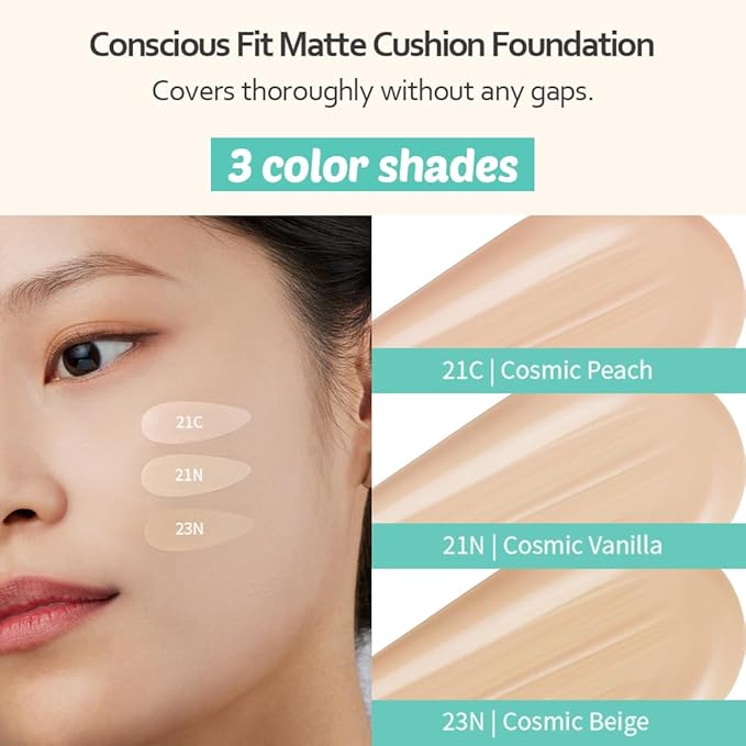 MOONSHOT KOREA Matte Fit Cushion Foundation Full Coverage Matte Finish, Breathable Makeup for Face, Long Lasting, Lightweight K-BEAUTY (23N Cosmic Beige, Matte Fit Cushion)