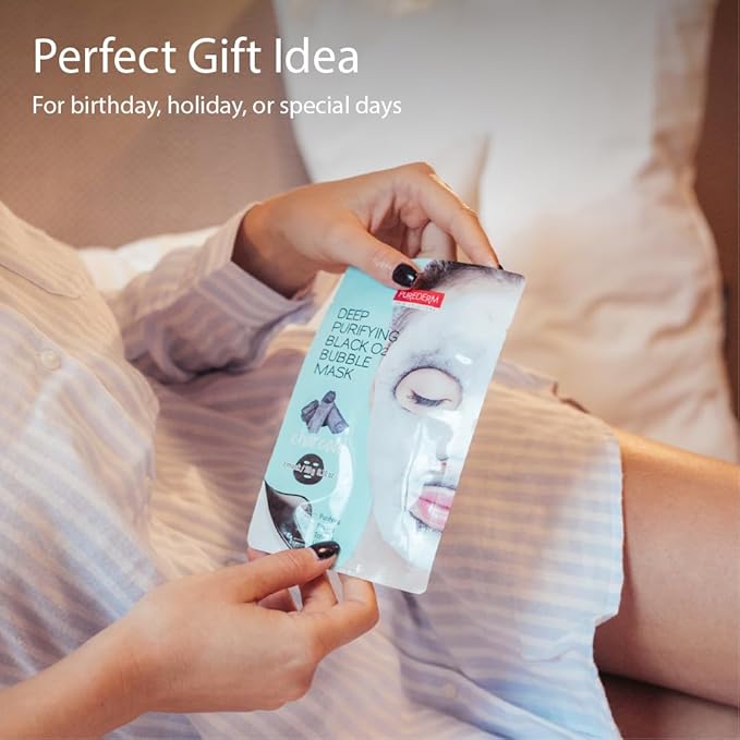 Purederm Deep Purifying Black O2 Bubble Mask Charcoal (10 Pack) – Bubble Face Sheet Mask for Purifying & Brightening