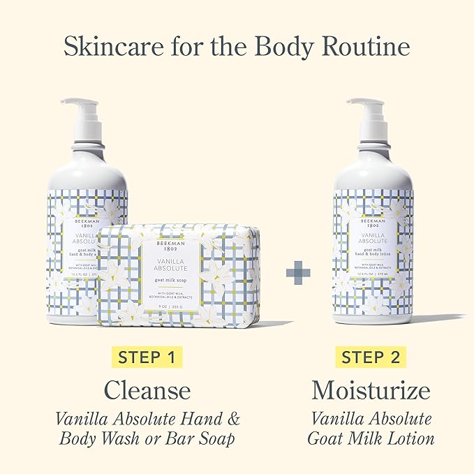 Beekman 1802 Goat Milk Body Lotion, Vanilla Absolute - Scented - 12.5 oz - Deeply Moisturizing With Shea Butter & Jojoba Seed Oil - For Sensitive Skin - Ready for Use, Pump Inserted - Cruelty Free