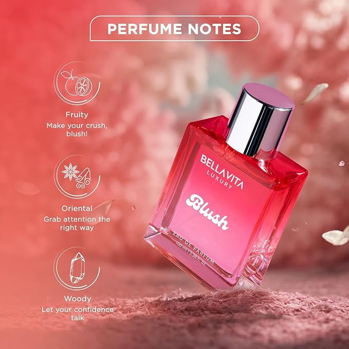 BELLAVITA Luxury Blush Perfume for Women 100ml | Notes of Red Fruits, Moss, Vanilla and Sandalwood | Long Lasting Perfume for Woman | Premium BlushMusky, Fruity and Woody Fragrance for Women