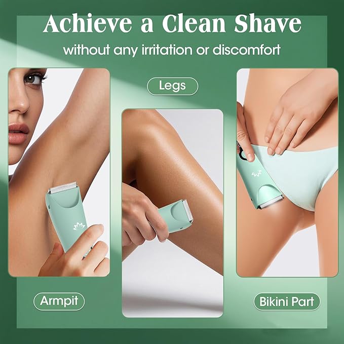 Electric Bikini Trimmer for Women,Electric Razors for Women,Cordless Pubic Hair Trimmer,IPX7 Waterproof & LED Display Mens Ball Trimmers Bikini Shaver for Underarm Leg Arm,Gifts Green