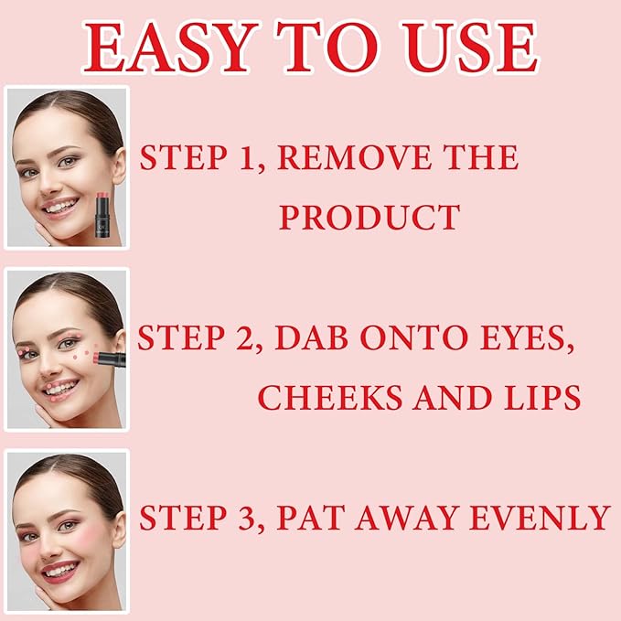 Cream Contour Blush Stick,Long Lasting Waterproof Blush Stick for Cheeks&Lips Multipurpose Face Highlighting Concealing Cream,Shimmer Contour Stick Makeup for WomenïŒPinkïŒ