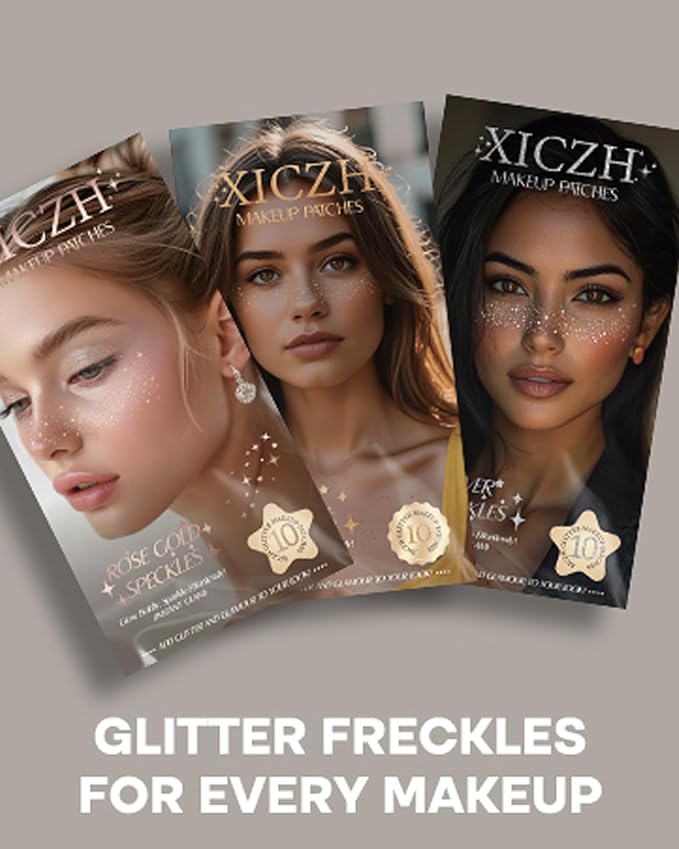 Glitter Freckles, Gold Freckles Temporary Face Tattoos, Body Face Glitter for Women Girls, Country Concerts Singer Festival Rave Accessories (Gold - 10 pcs)