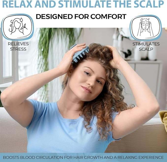 Fiora Naturals Scalp Massager Shampoo Brush - Silicon Scalp Scrubber & Exfoliator for Dandruff Removal and Hair Growth, Scalp Brush for Wet & Dry Hair, Shampoo Brush for Men, Women, Kids - BPA Free