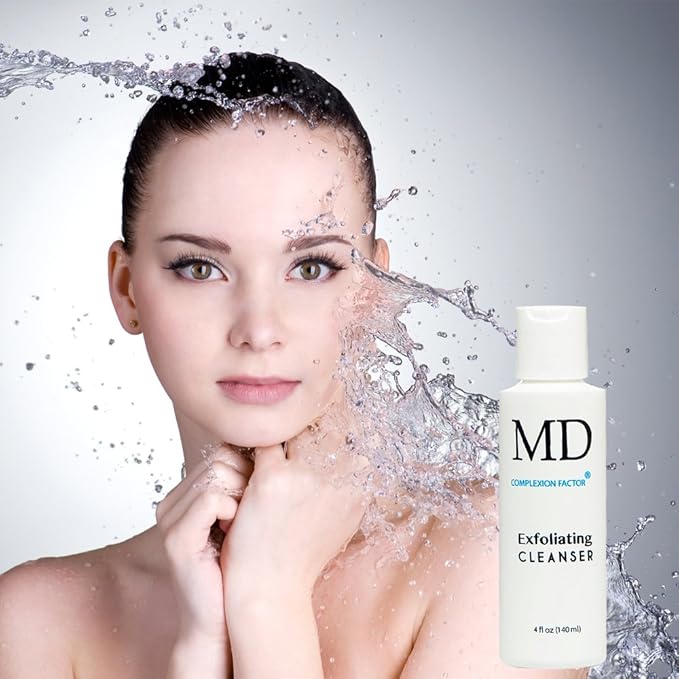 MD Complexion Factor Exfoliating Cleanser (4fl oz) Exfoliating Facial Cleanser with Benzoyl Peroxide - Gentle Face Exfoliator & Cleanser for Deep Pore Cleansing & Removing Acne - Skin-friendly Formula
