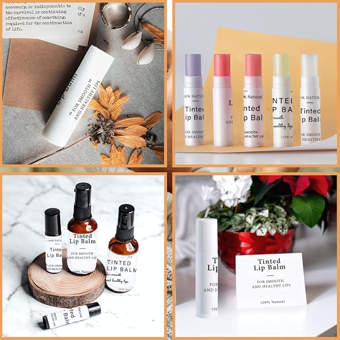 OLYCRAFT 100Pcs Self-Adhesive Lip Balm Tag Stickers 1.7x2.1 inch Waterproof Adhesive Label with Word Patterns Rectangle Lipstick Tag Sticker for Lip Balm Container Tubes Lipstick Wrapping Decoration