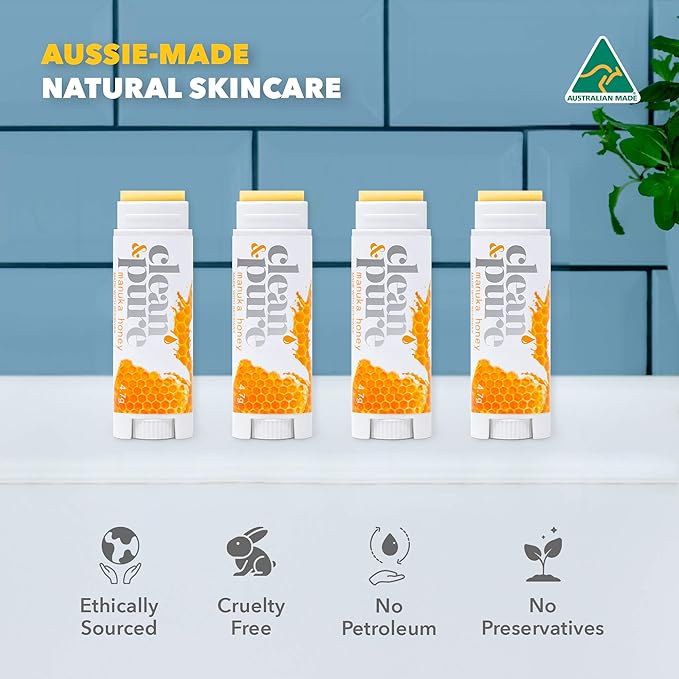 Beekeeper’s Favorite Lip Balms, 4 Pack | Manuka Honey Beauty Products | Lip Care Set With 100% All Natural Beeswax and Vitamin E Oil | Flavored Lip Balm for Dry, Chapped Lips