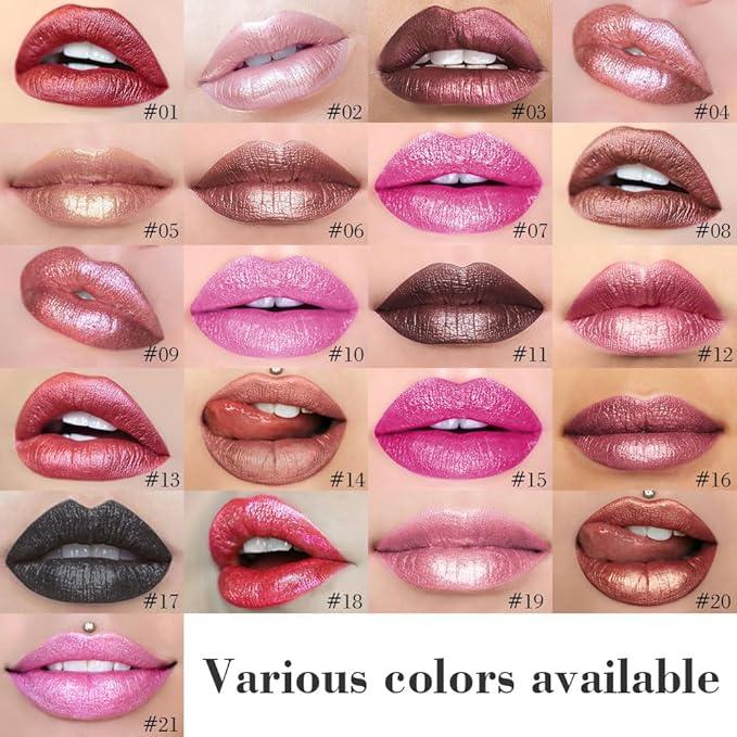 evpct Dark Bronze Metallic Shimmer Lip Liner and Lipstick Combo Lip Gloss Stains Set Makeup for Women Long Lasting Waterproof 24, Iced Mocha Frosted Metallic Glitter Glossy iridescent Liquid Lipstick