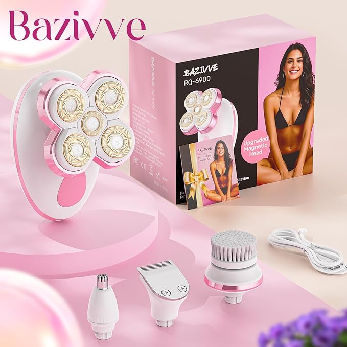 Electric Razors for Women - Upgraded Magnetic Electric Shaver for Women, Cordless Painless Hair Remover for Legs Bikini Face, Lady Trimmer for Sensitive Skin, Detachable and Waterproof, Pink