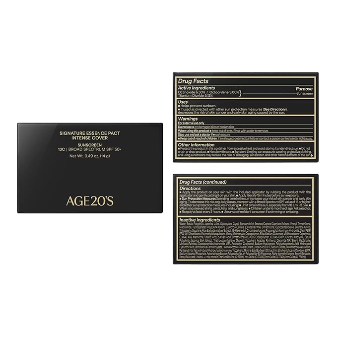 AGE20'S Signature Essence Pact SPF 50+ | Pack of 1 | 13C PORCELAIN | Cream Foundation, Dewy Finish, Natural Coverage | Korean Cushion Foundation