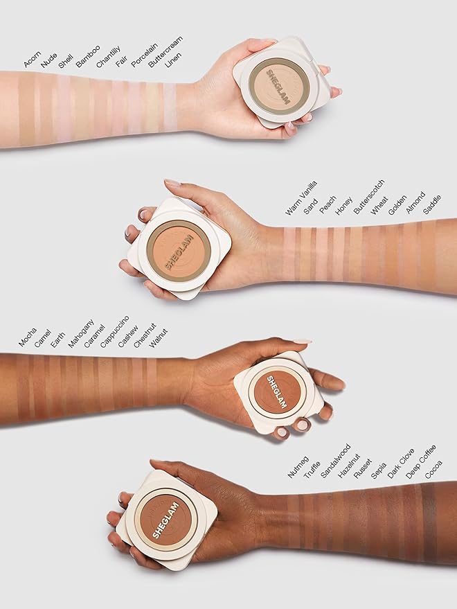 SHEGLAM SKin-Focus Full Coverage Powder Foundation Oil-Control Lightweight Face Pressed Powder Makeup-Peach