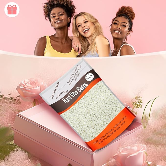 Hard Wax Beads for Hair Removal, Yovanpur Waxing Beane for Brazilian Waxing, Wax Beans for Sensitive Skin, Face Eyebrow Legs At Home Pearl Beads, 300g /bag with 10pcs Sticks(Pearl)