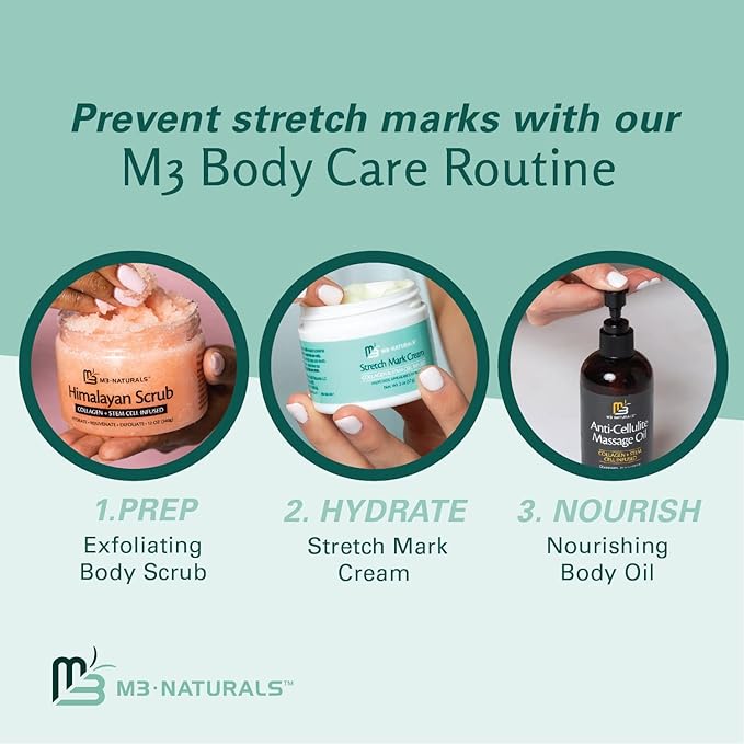Stretch Mark Cream Infused with Collagen & Stem Cell Maternity Skincare Oil Removes Stretch Mark Prevention & Scar Remover Lotion Green Tea Extract & Raspberry Ketones by M3 Naturals