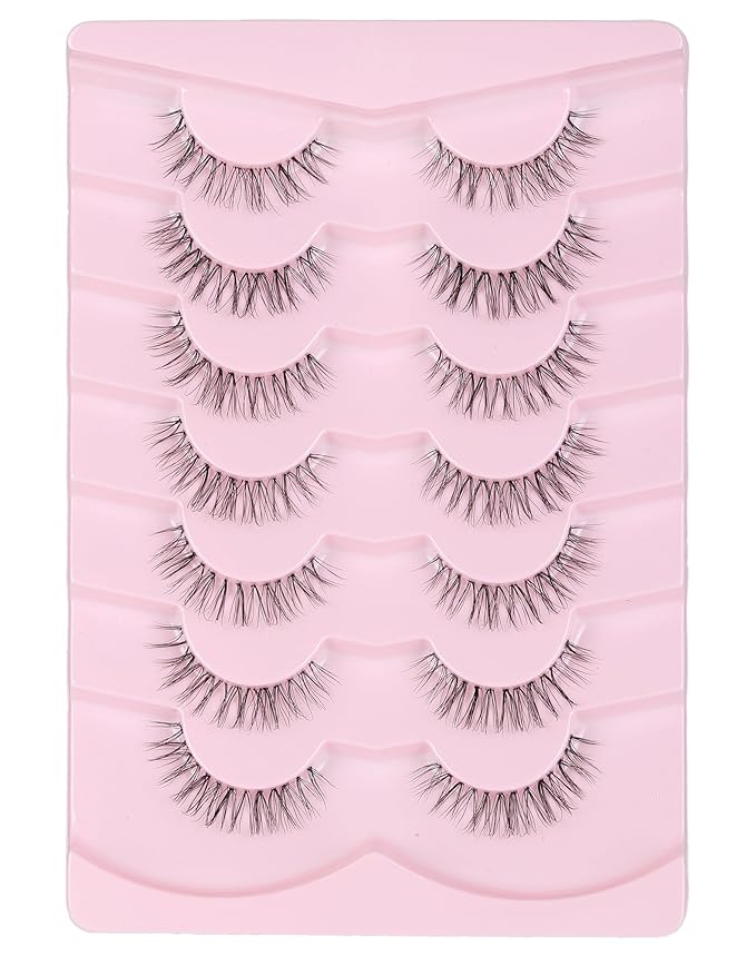 Mink Lashes Wispy False Eyelashes Short Fake Lashes Soft C Curl Eye Lashes Pack Natural Eyelashes Mink Eyelashes Fluffy Strip Lashes 7 Pairs