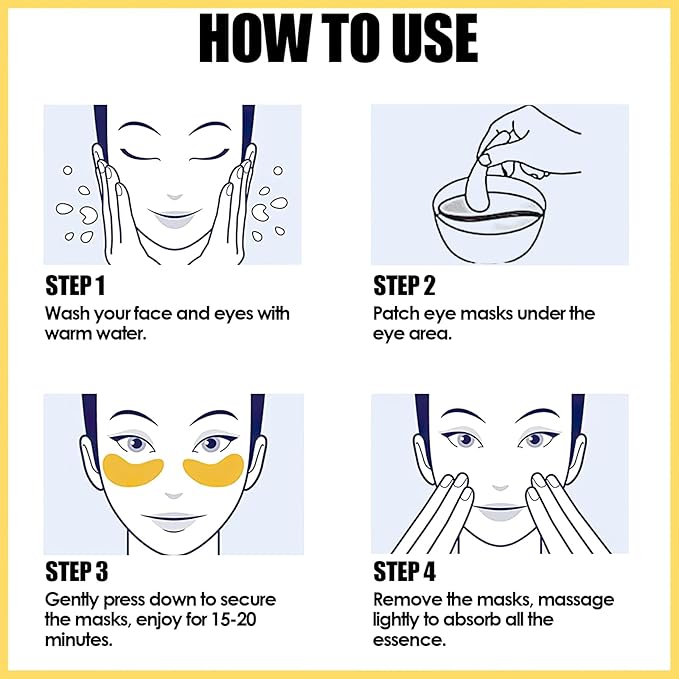 60 Pcs Under Eye Patches, 24K Gold Eye Masks, Collagen Anti Aging Eye Gel Pads, Moisturizing Eye Treatment for Puffy Eyes, Dark Circles, Wrinkles, Fine Lines, 24K GOLDEN