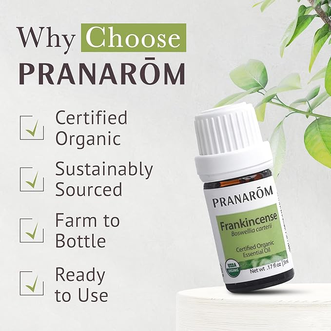 Pranarom USDA Certified Organic Frankincense Essential Oil (5ml), 100% Pure Undiluted Therapeutic Grade from Somalia for Aromatherapy, Diffuser, Skincare, Relaxation, Meditation