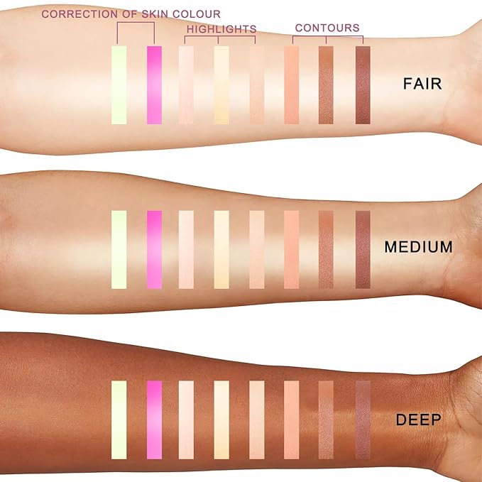 Youngfocus Cosmetics Cream Contour Best 8 Colors Contouring Foundation - Highlighting Makeup Kit/Concealer Palette - Vegan, Cruelty Free and Hypoallergenic - Instruction ManualïŒDeep PinkïŒ