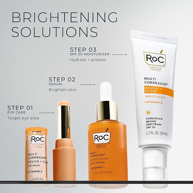 RoC Multi Correxion Revive + Glow Vitamin C Sunscreen Broad Spectrum SPF 30 Face Moisturizer (1.7 oz) with Retinol Eye Cream Packette