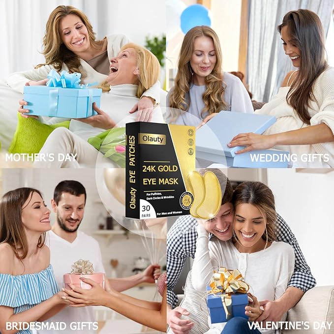 Under Eye Patches (30 Pairs) -24K Gold Eye Masks for Puffy Eyes and Dark Circles Collagen Skin Care Products,Smooth Fine Line, Nourish Skin, Gel Under Eye Patches for Women And Men