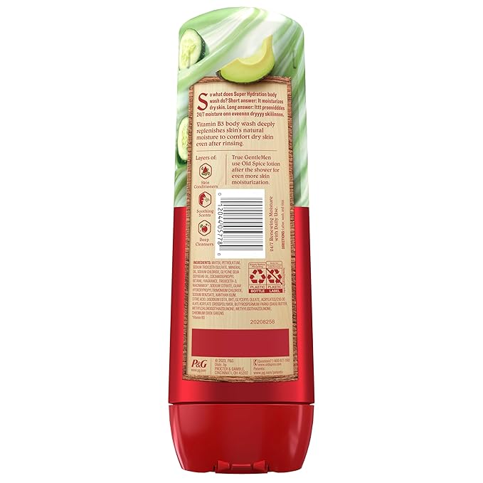 Old Spice Super Hydration Body Wash GentleMan’s Blend, Cucumber + Avocado Oil Scent for Deep Cleaning and 24/7 Renewing Moisture, 20 oz