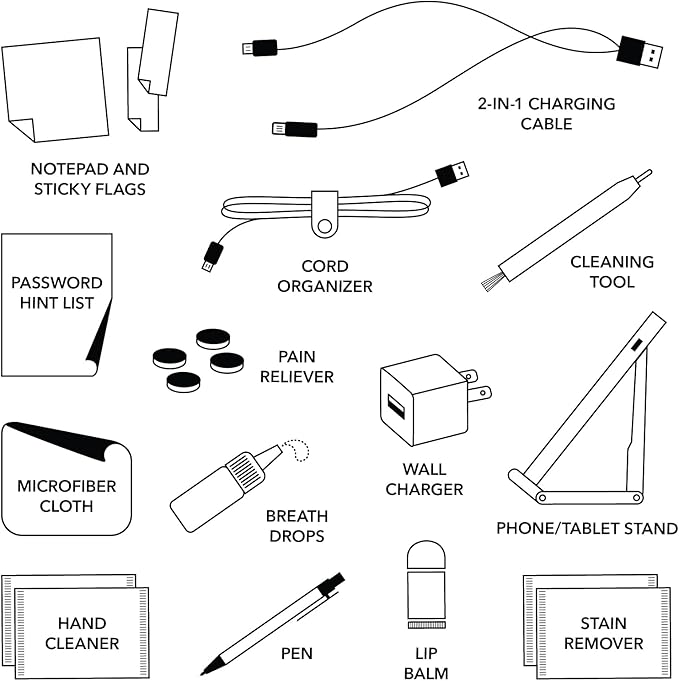Pinch Provisions Work from Anywhere Kit, Includes 18 Essentials to Help You Stay on Task, Must-Have Essentials, Compact Multi-Functional Double-Pocket Vegan Leather Pouch